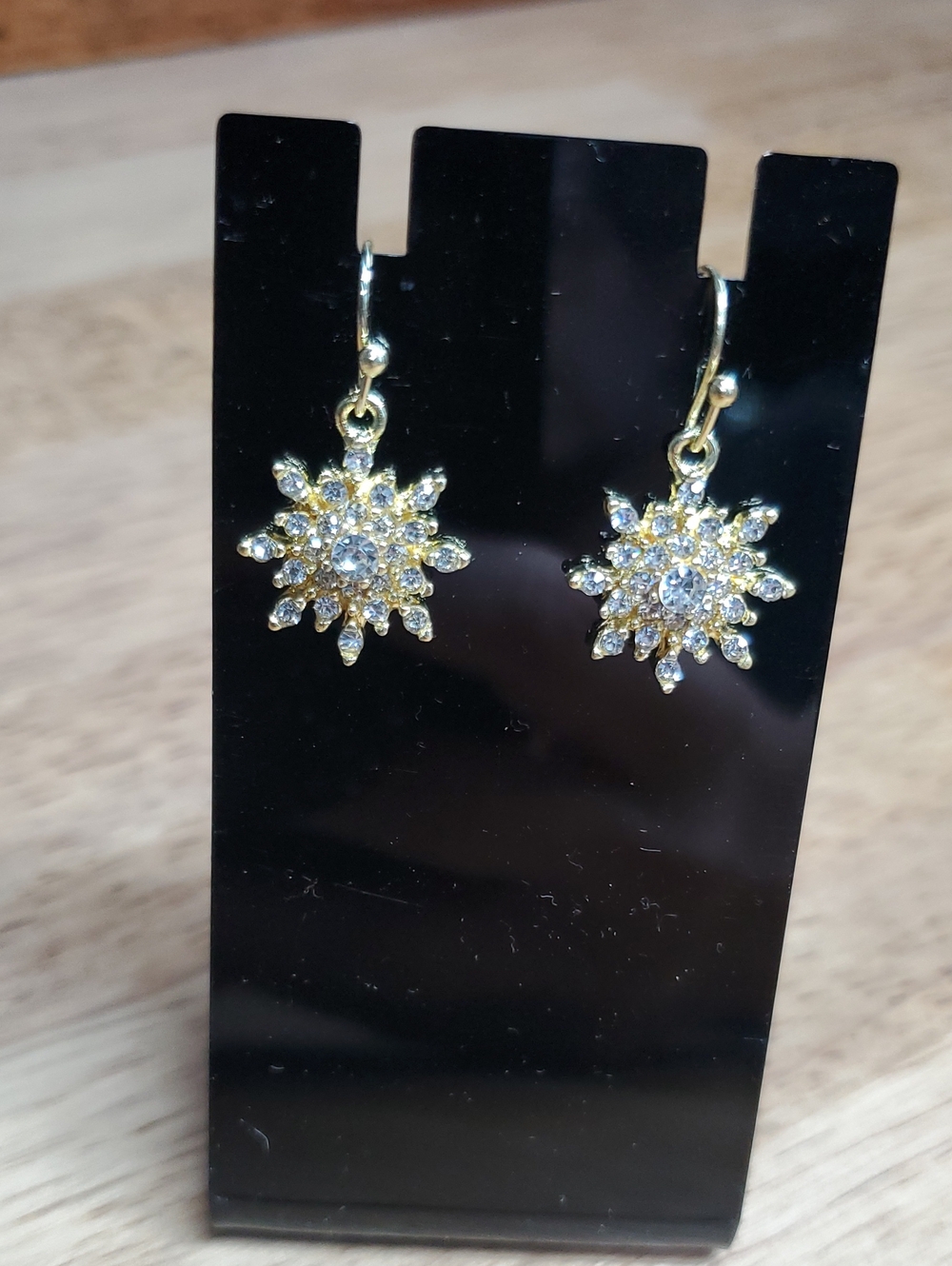 Gold Snowflake Crystal Drop Earrings - Elegant Sparkle